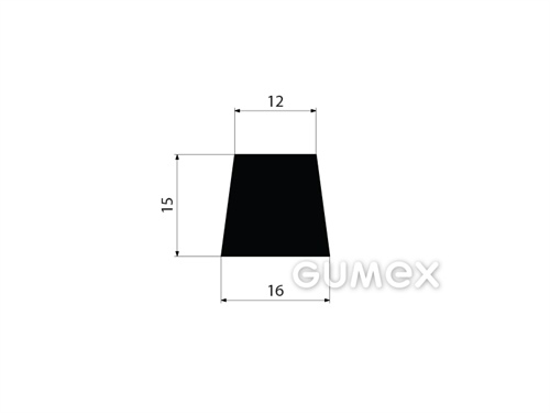Gumový profil tvaru "lichobežník", 15x16/12mm, 70°ShA, EPDM, -40°C/+100°C, čierny